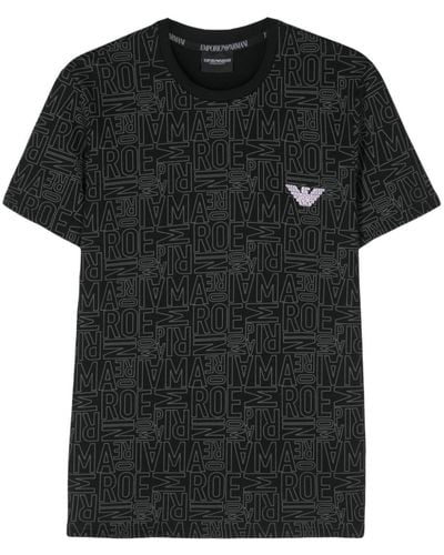 Emporio Armani Loungewear T-shirt Mit Allover-logo-schriftzug - Schwarz