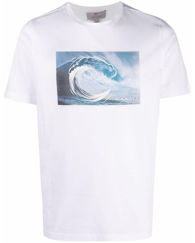 Canali Schmales T-Shirt mit grafischem Print - Weiß