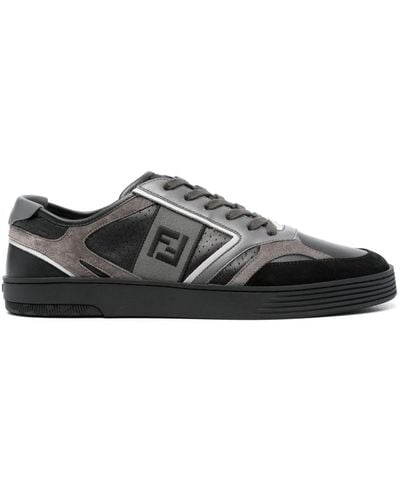Fendi Ff-embroidered Lace-up Sneakers - Black