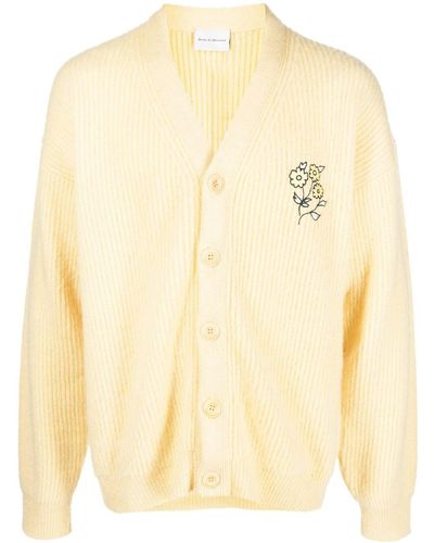 Drole de Monsieur Embroidered-flower Ribbed Cardigan - Natural