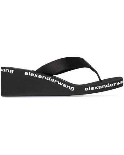 Alexander Wang Logo-Print Wedge Flip Flops - Black