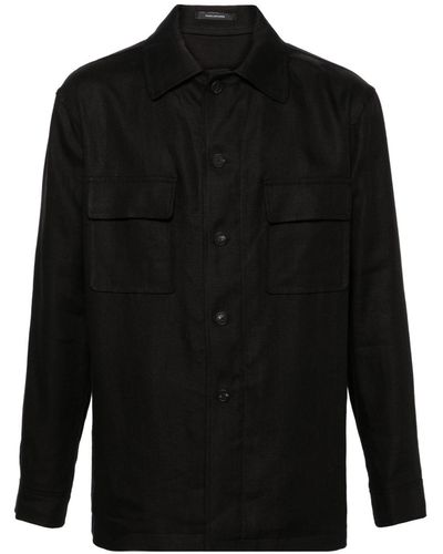 Tagliatore Button-up Twill Overshirt - Black