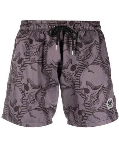 Philipp Plein Skull-print Swim Shorts - Purple