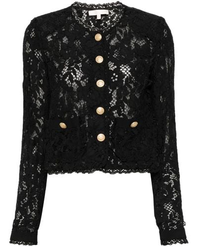 LoveShackFancy Richard Floral-lace Cropped Jacket - Zwart
