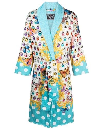 Versace Graphic-print Terry-cloth Robe - Blue
