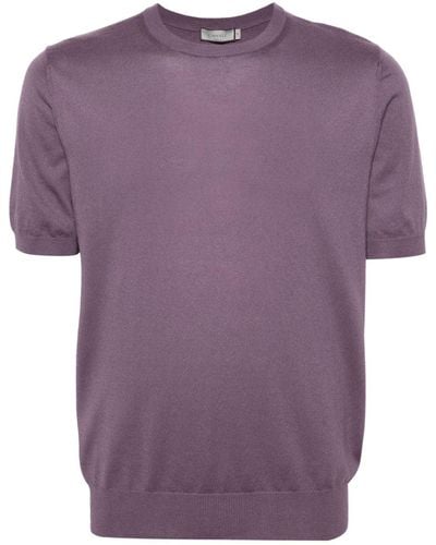 Canali Cotton-blend Knitted T-shirt - Purple