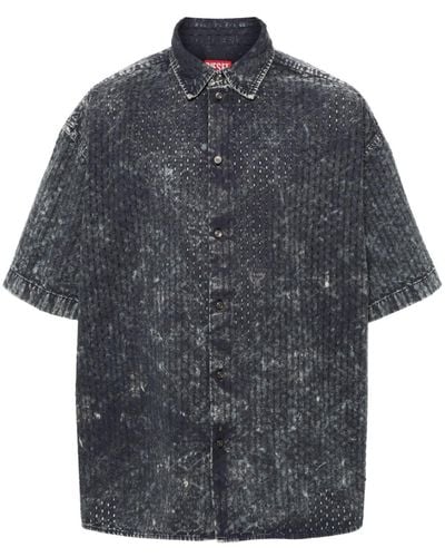 DIESEL S-Lazer Perforated Acid-Wash Short-Sleeve Shirt - Grey