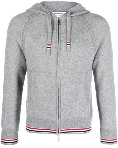 Thom Browne Cashmere Knitted Zip-up Hoodie - Grey