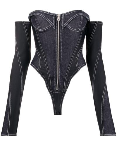 Mugler Denim Corset Bodysuit - Black