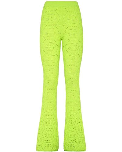 Philipp Plein Patterned-knit Flared Trousers - Green