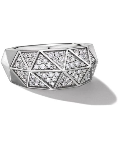 David Yurman Sterling Silver Torqued Diamond Signet Ring - White