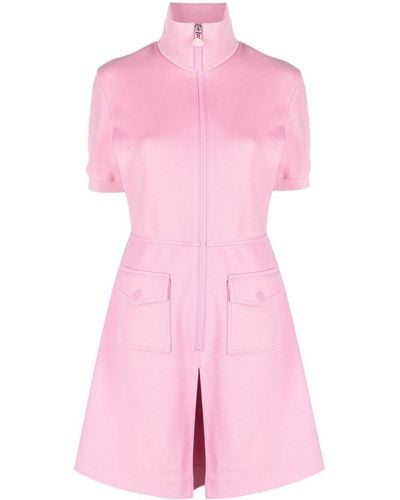 Moncler Pink Zip Fastening Short Sleeve Mini Dress - Roze