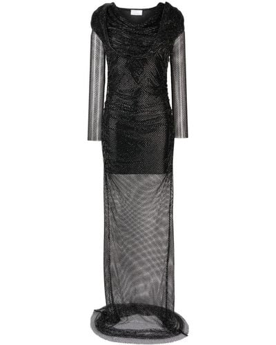 GIUSEPPE DI MORABITO Rhinestone-mesh Draped Maxi Dress - Black