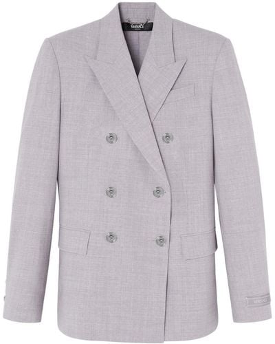 Versace Double-breasted Chambray Blazer - Blue