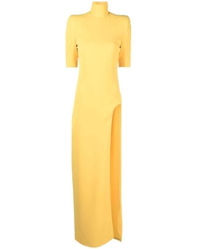 Monot High Neck Dress With Side Slits - Yellow