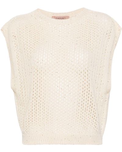 Twin Set Sequined Open-knit Top - Natural