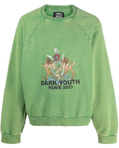 Liberal Youth Ministry Graphic-print Washed Cotton Sweatshirt - Green