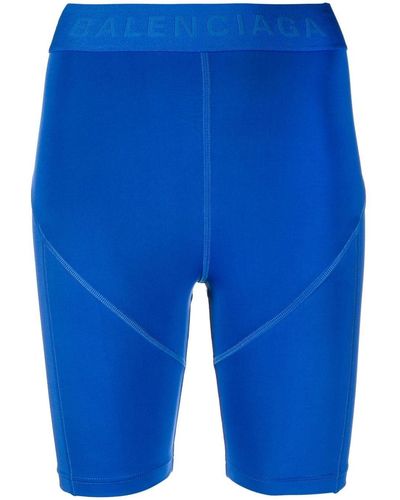 Balenciaga Short cycliste à taille à logo - Bleu