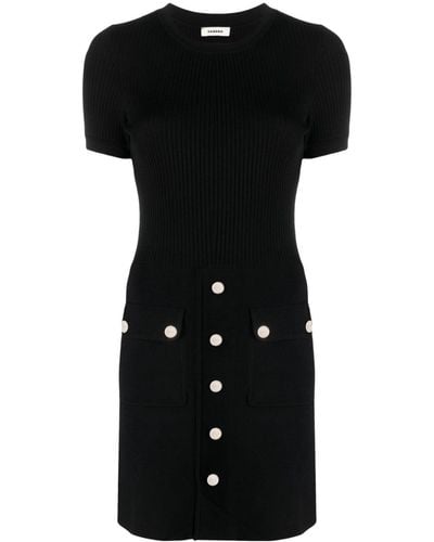 Sandro Ribbed-knit Button-embellished Minidress - Black