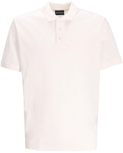 Emporio Armani Embroidered-logo Cotton Polo Shirt - White