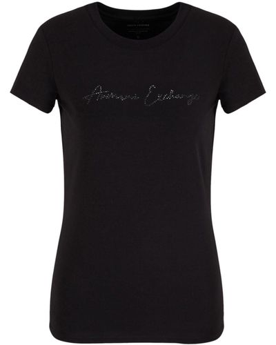 Armani Exchange ラインストーン Tシャツ - ブラック