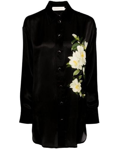 Zimmermann Harmony Flower Buttoned Silk Shirt - Black