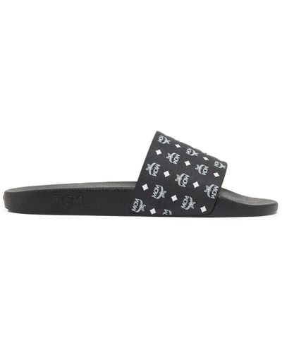 MCM Logo-print Single-strap Slides - White