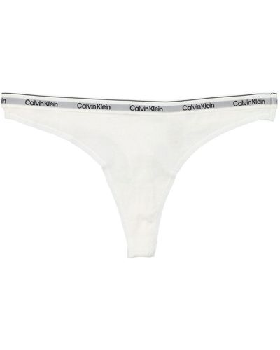 Calvin Klein Logo-waistband Mid-rise Thong - White