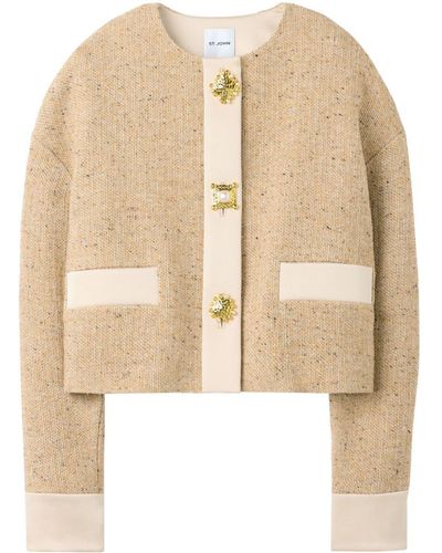 St. John Cropped Tweed Jacket - Natural