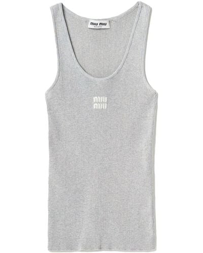 Miu Miu Rib-Knit Cotton Tank Top - Grey