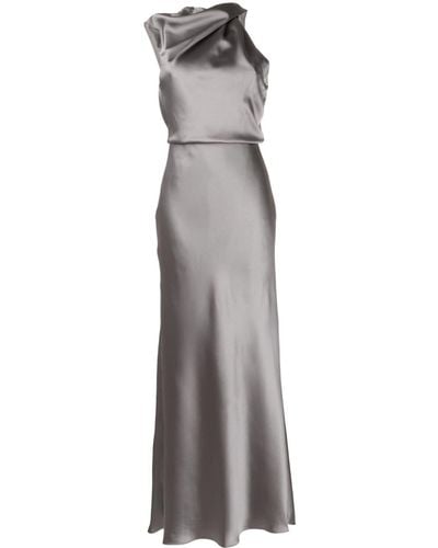 Amsale Asymmetric Draped Satin Gown - Gray