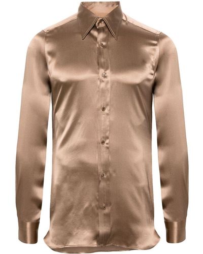 Tom Ford Chemise en soie à manches longues - Marron