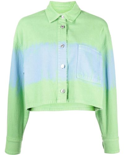 MSGM Tie-dye Print Buttoned Denim Jacket - Green