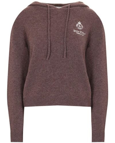 Sporty & Rich Logo-embroidered Knit Hoodie - Brown