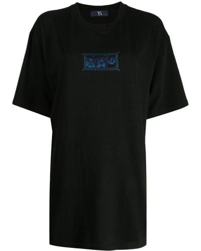 Y's Yohji Yamamoto Geometric-print Cotton T-shirt - Black