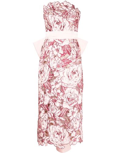 Marchesa Floral-lace Bandeau Midi Dress - Pink