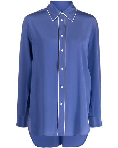 Polo Ralph Lauren コントラストパイピング シルクシャツ - ブルー
