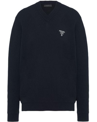 Prada Cashmere V-neck Sweater - Blue