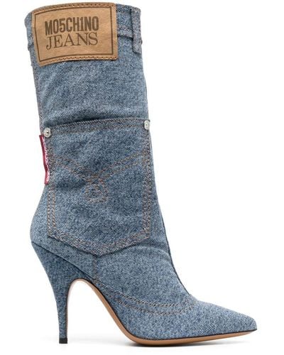 Moschino Jeans 115mm Logo-patch Denim Boots - Blue