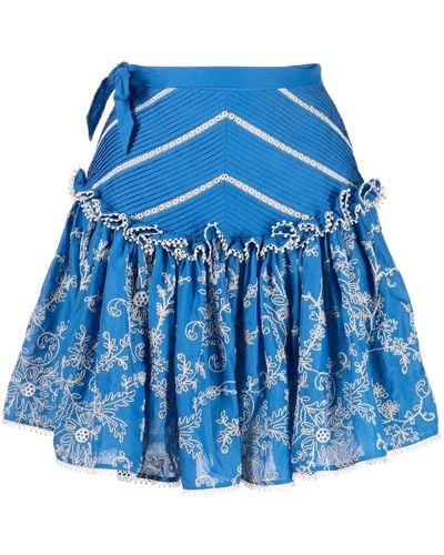 ALÉMAIS Bonnie Floral-embroidered Mini Skirt - Blue