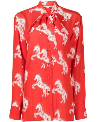 Stella McCartney Horse-print Pussy-bow Collar Silk Blouse - Red