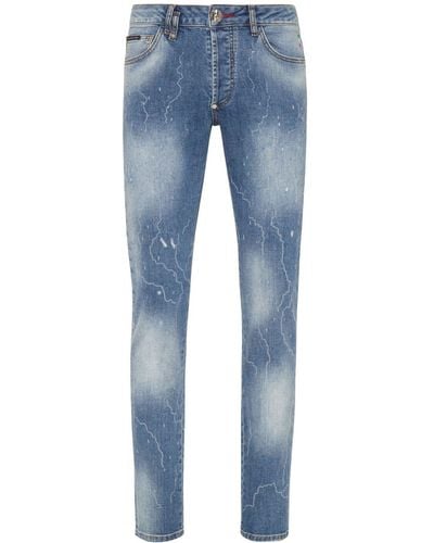 Philipp Plein Jeans dritti con effetto vernice - Blu