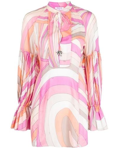 Emilio Pucci Marmo-print Long-sleeve Cotton Minidress - Pink