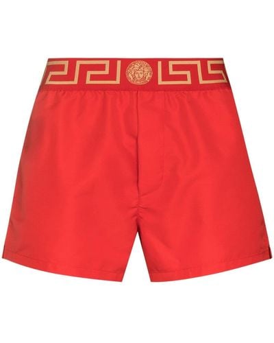 Versace Greca Border Swim Shorts - Red