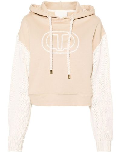 Twin Set Logo-embroidered Cotton Hoodie - Natural