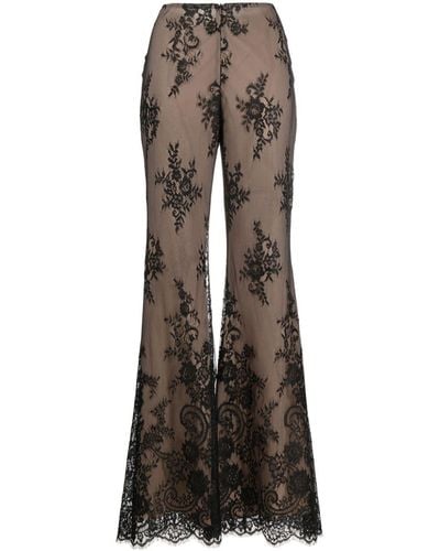 Gemy Maalouf Chantilly Lace Flared Trousers - Brown