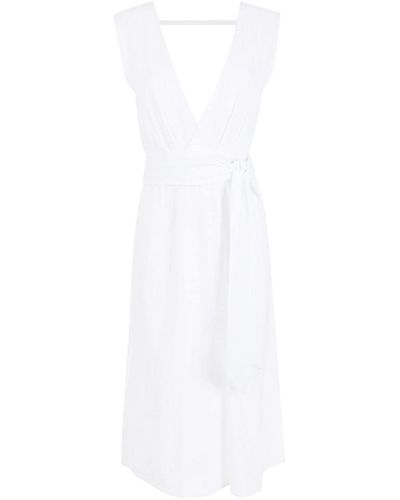 Isolda Robe à col v au dos - Blanc