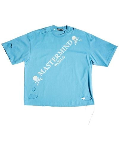 MASTERMIND WORLD Logo-print Distressed-effect T-shirt - Blue