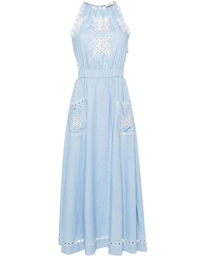 Sandro Broderie-anglaise Belted Maxi Dress - Blue