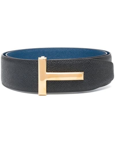 Tom Ford Logo-plaque Reversible Leather Belt - Blue